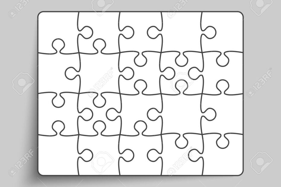 Background Made With 20 White Pieces Puzzle Vector Rectangle Banner Jigsaw Template With Particles Details Tiles Parts Frame Pattern For Education And Presentation With Element Piece Puzzle Royalty Free SVG Cliparts Vectors