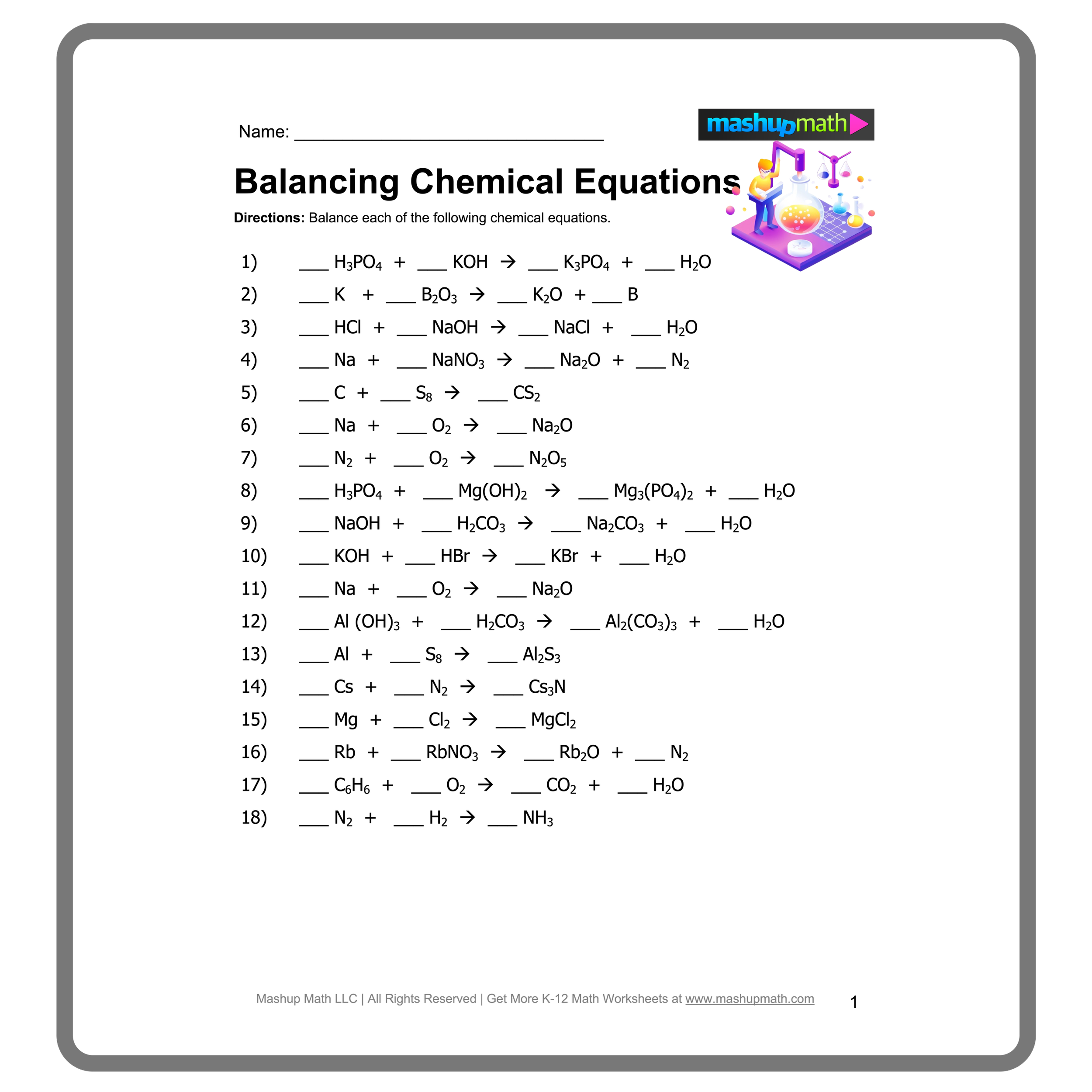 answer key balancing chemical equations worksheet answers