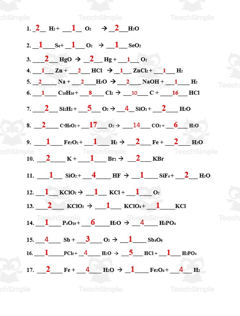 balancing equations worksheet answer key