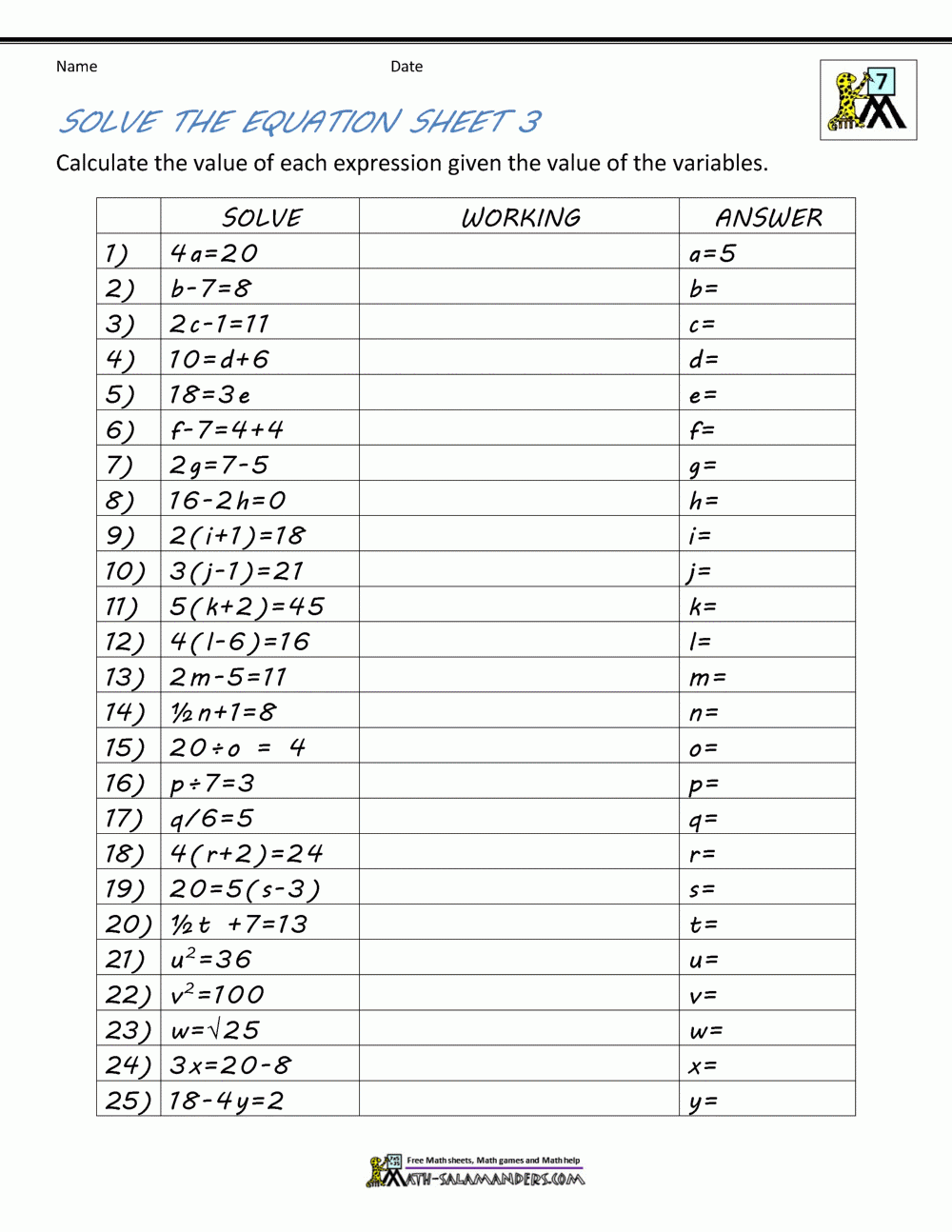 algebra practice worksheets