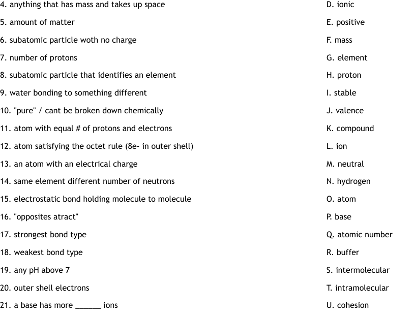 Basic Chemistry Worksheet WordMint