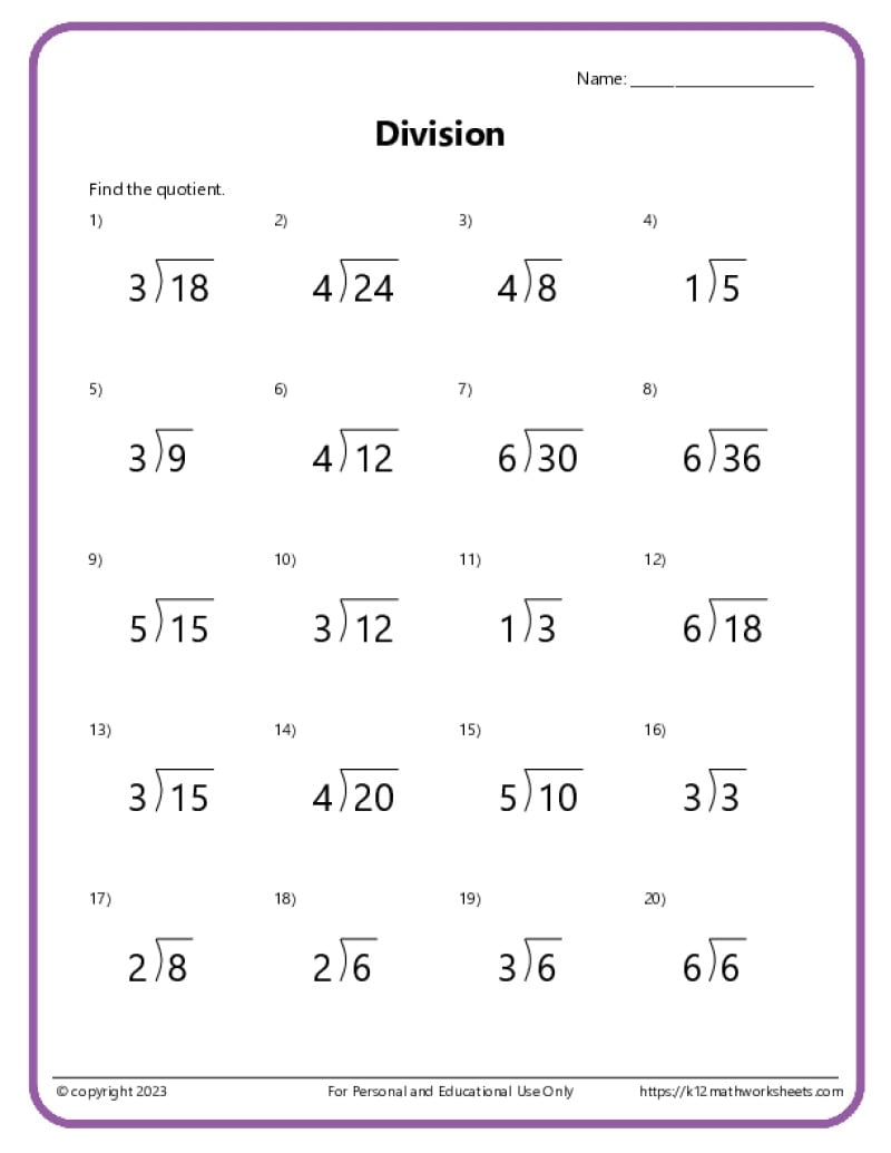 division worksheets grade 3