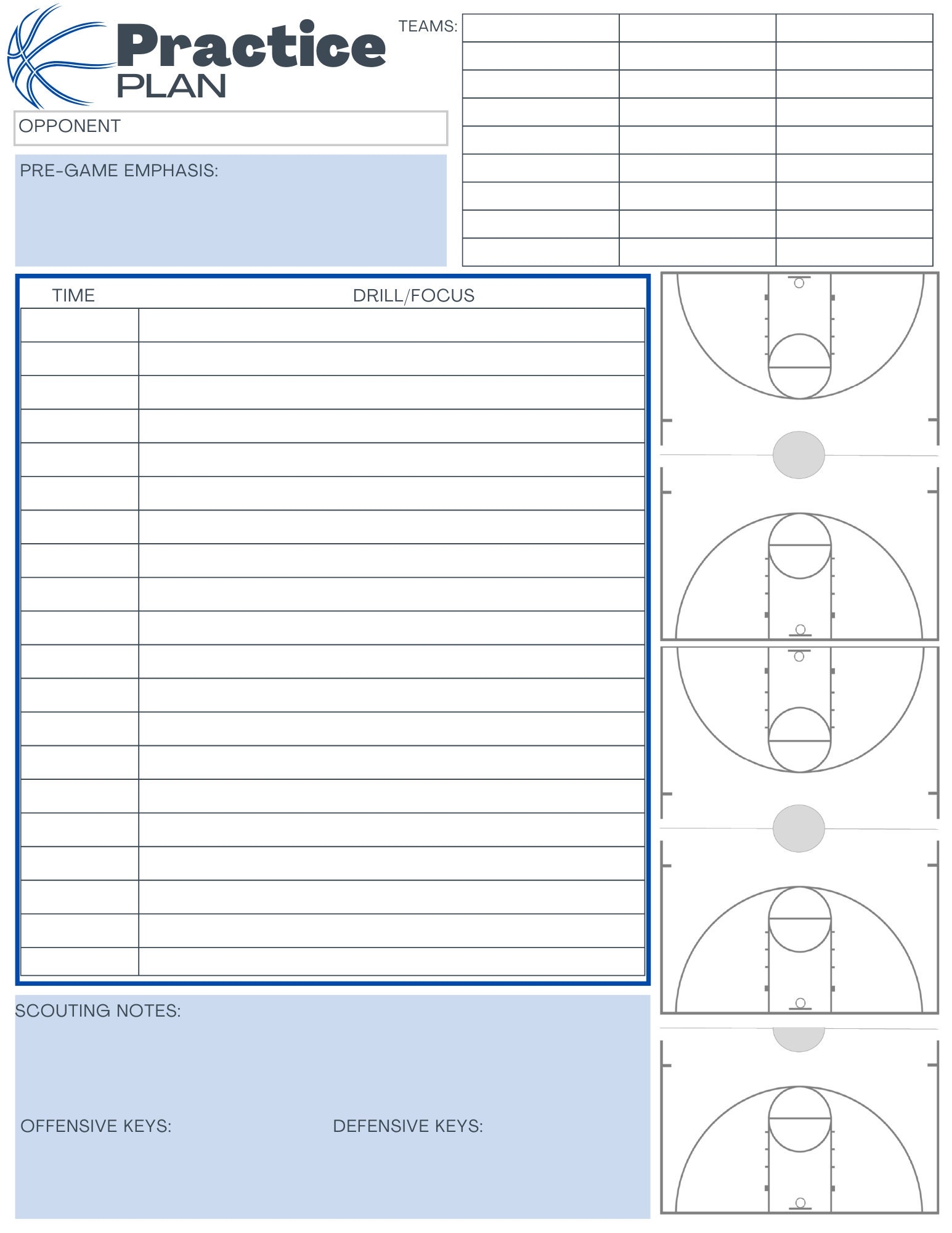 Basketball Practice Plan Templates 3 Digital Download Blue 