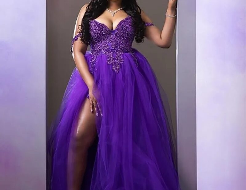 Beaded Prom Gowns Royal Purple Tulle A Line Evening Dress With Off Shoulder Straps U0026 Side Slit Long Formal Gown For Special Occasions