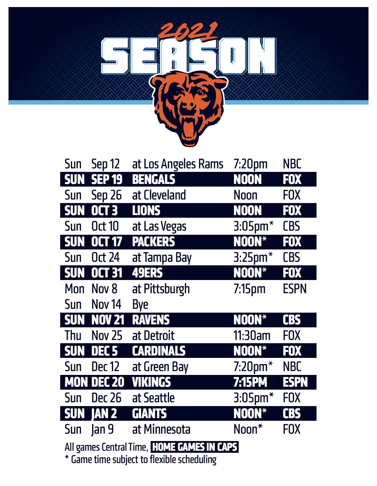 Bears Release Their Full 2021 Schedule WGN TV