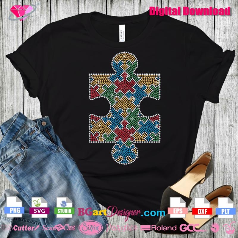 Big Puzzle Autism Piece Rhinestone SVG