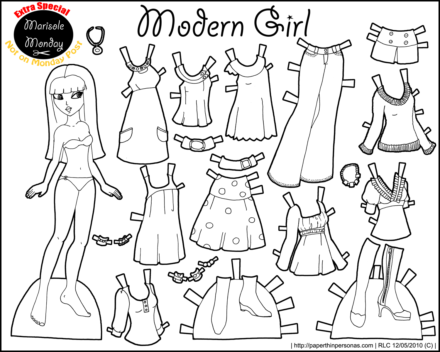 Black And White Printable Paper Doll Modern Girl Worksheets Library