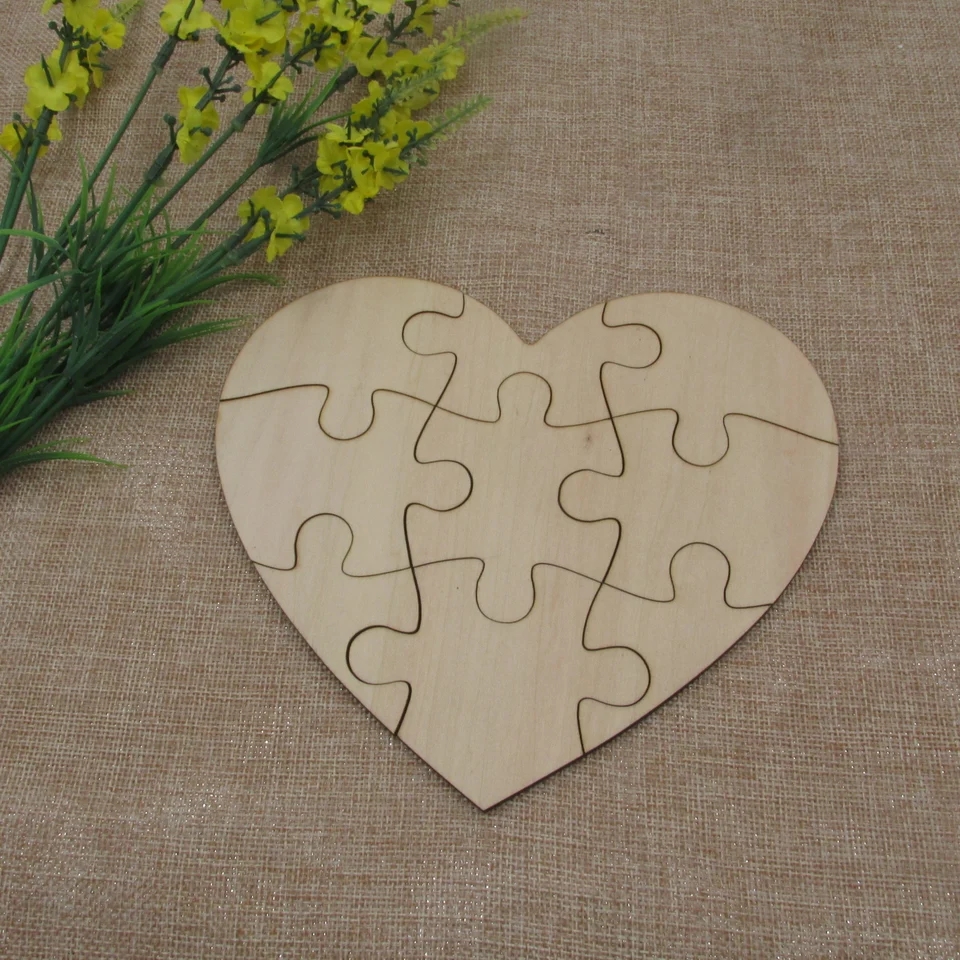 Blank Heart Shape Wooden Puzzle Laser Cut Unfinished Wood 