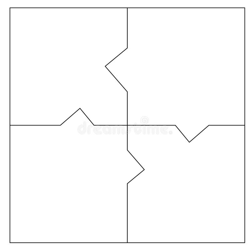 Blank Jigsaw Puzzle 4 Pieces Simple Line Art Style For Printing 