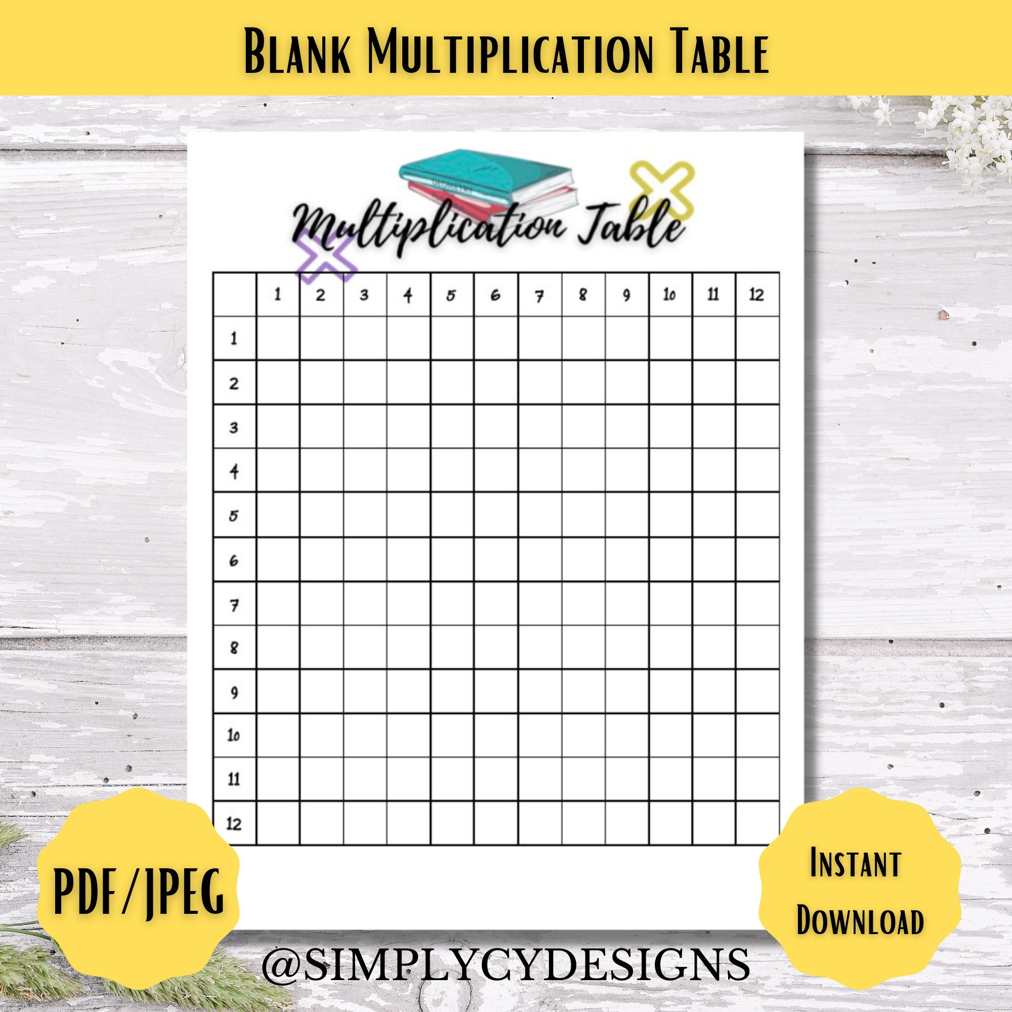 Blank Multiplication Table Instant Download Printable Times Table Homeschool Math Worksheet Educational Worksheet Etsy
