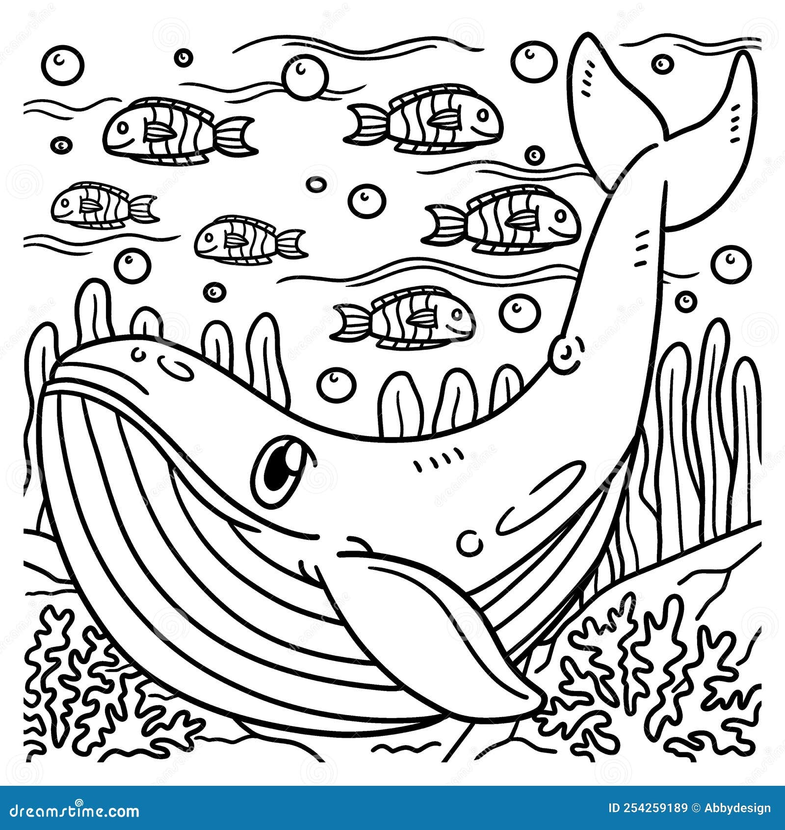 Blue Whale Coloring Page For Kids Stock Vector Illustration Of Design Education 254259189
