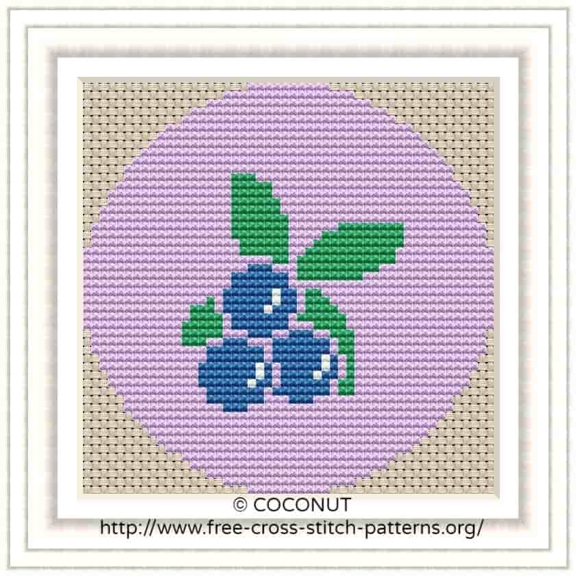BLUEBERRY FRUIT ICON FREE AND EASY PRINTABLE CROSS STITCH PATTERN 