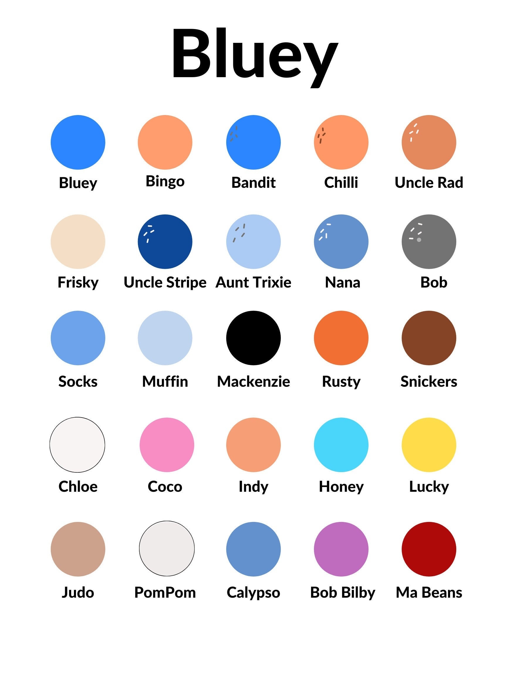 Bluey Art Color Palette Print Instant Download PDF