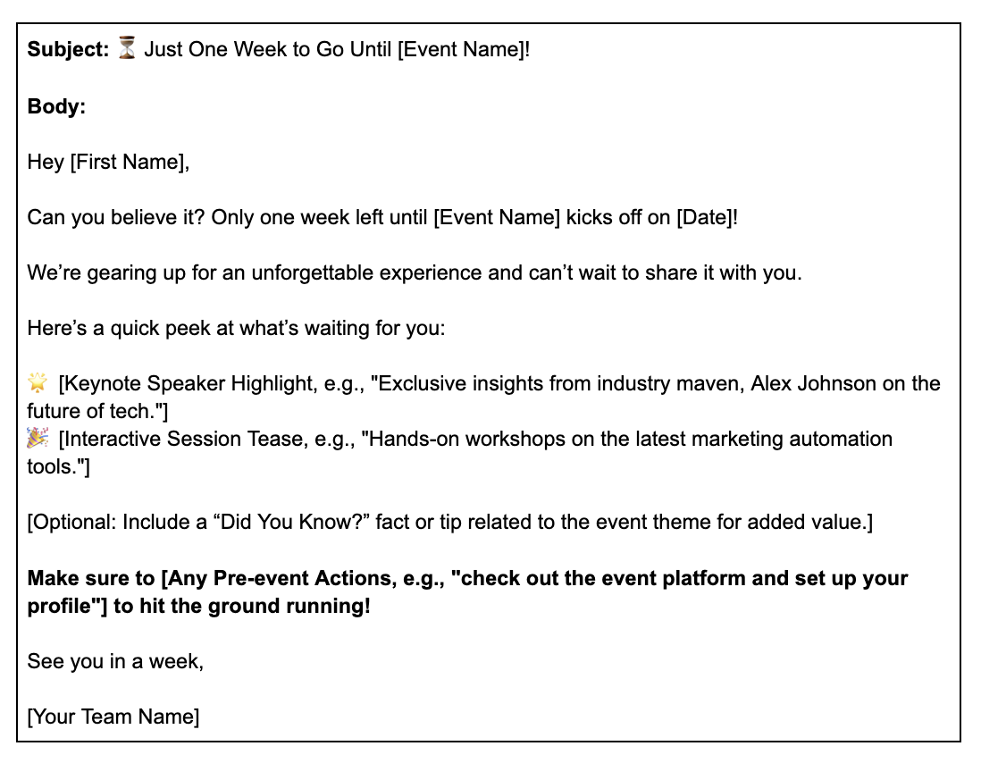 pre-event email template