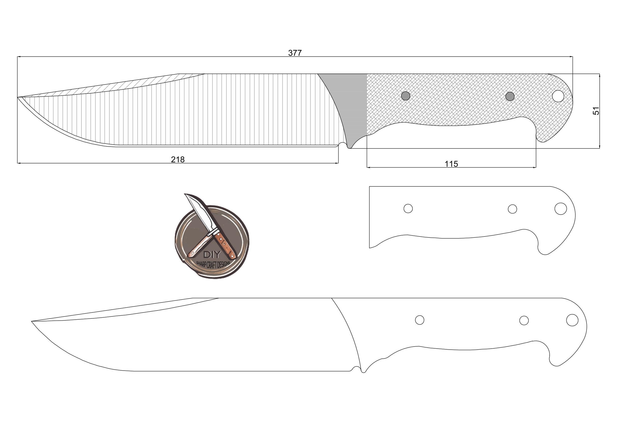 Bowie Knife Template For Diy Knife Makers Pdf Dwg Dxf Digital Plans Large Outdoor Blade Design For CNC Cutting