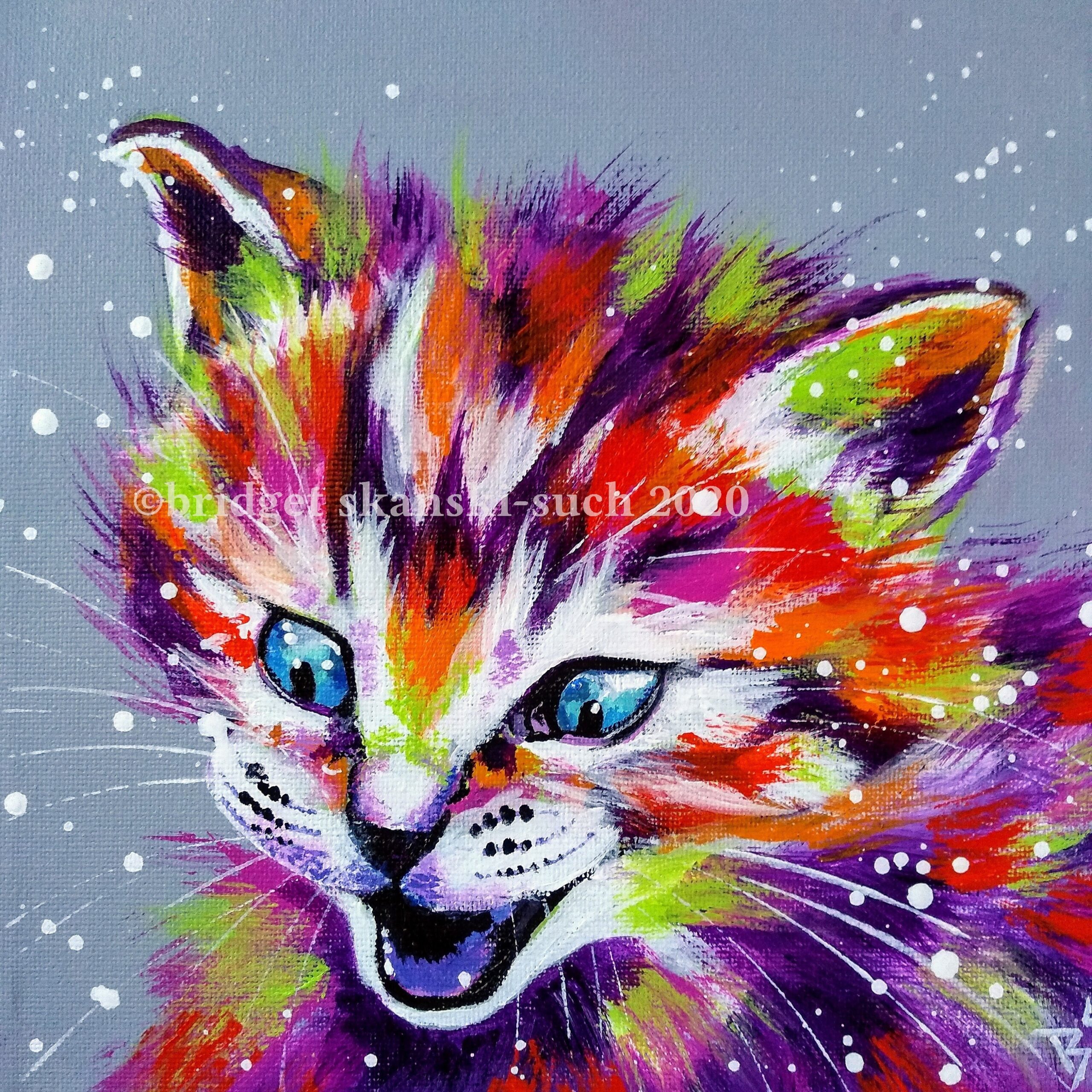 Bright Colourful Cat Print Kitten Limited Edition Print Tabby 
