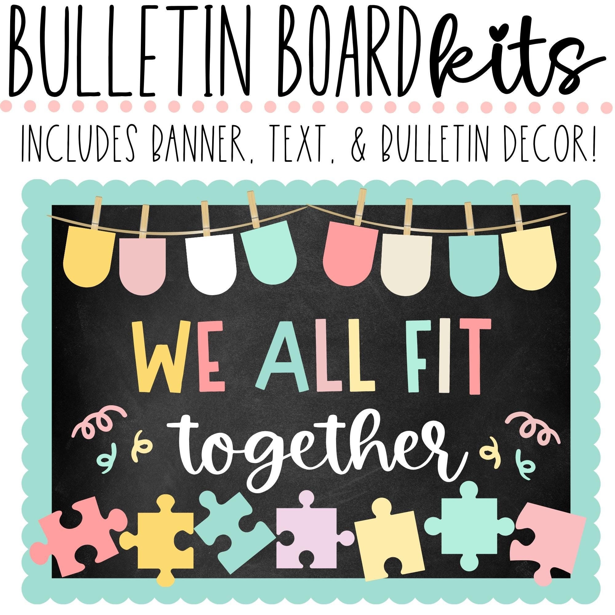 BULLETIN BOARD KIT We All Fit Together Puzzle Pieces 