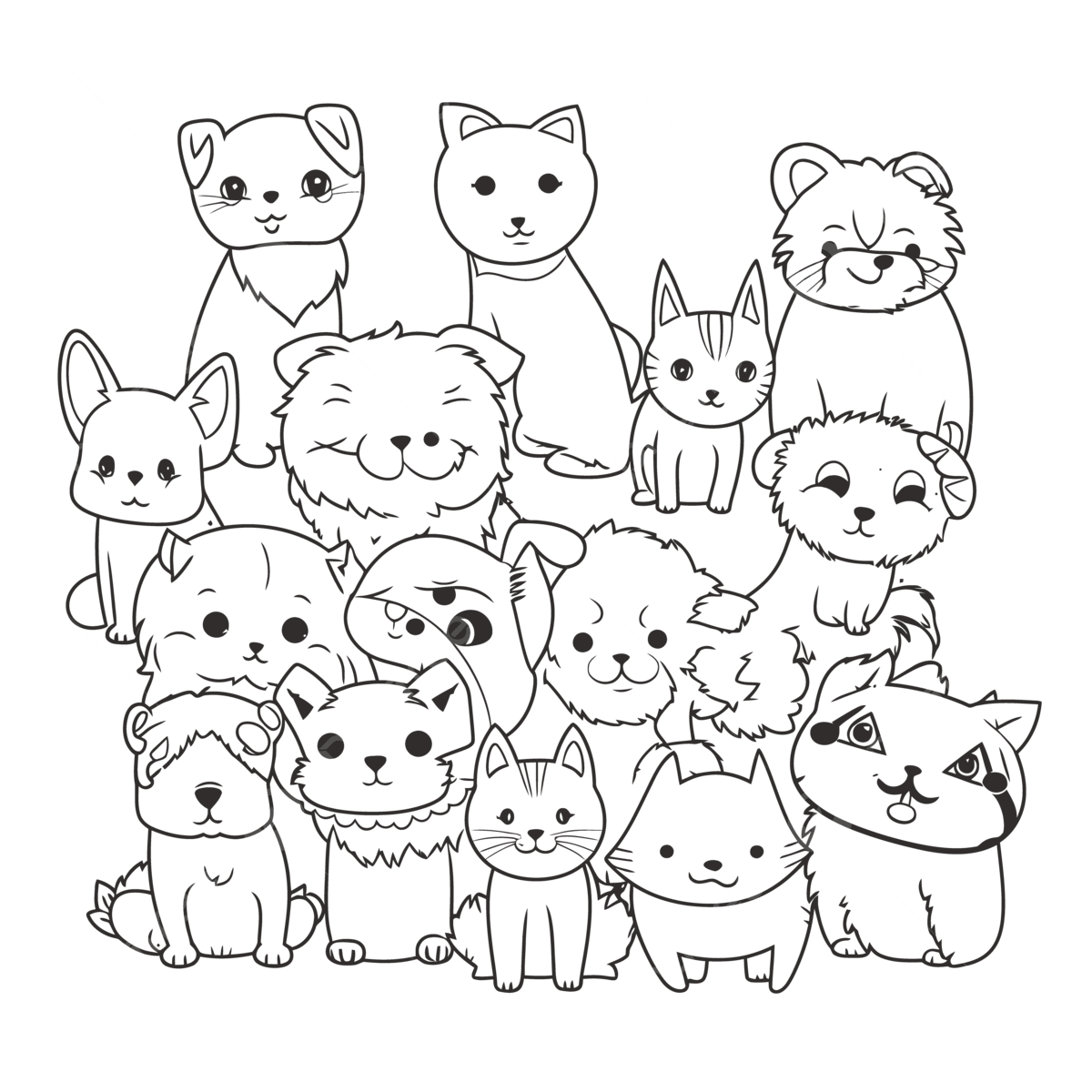 Bunch Of Dogs And Cats Coloring Pages Outline Sketch Drawing 
