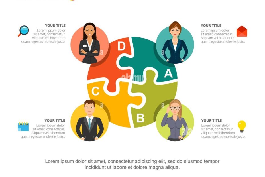 Business Infographics With Jigsaw Chart And Team Icons Editable