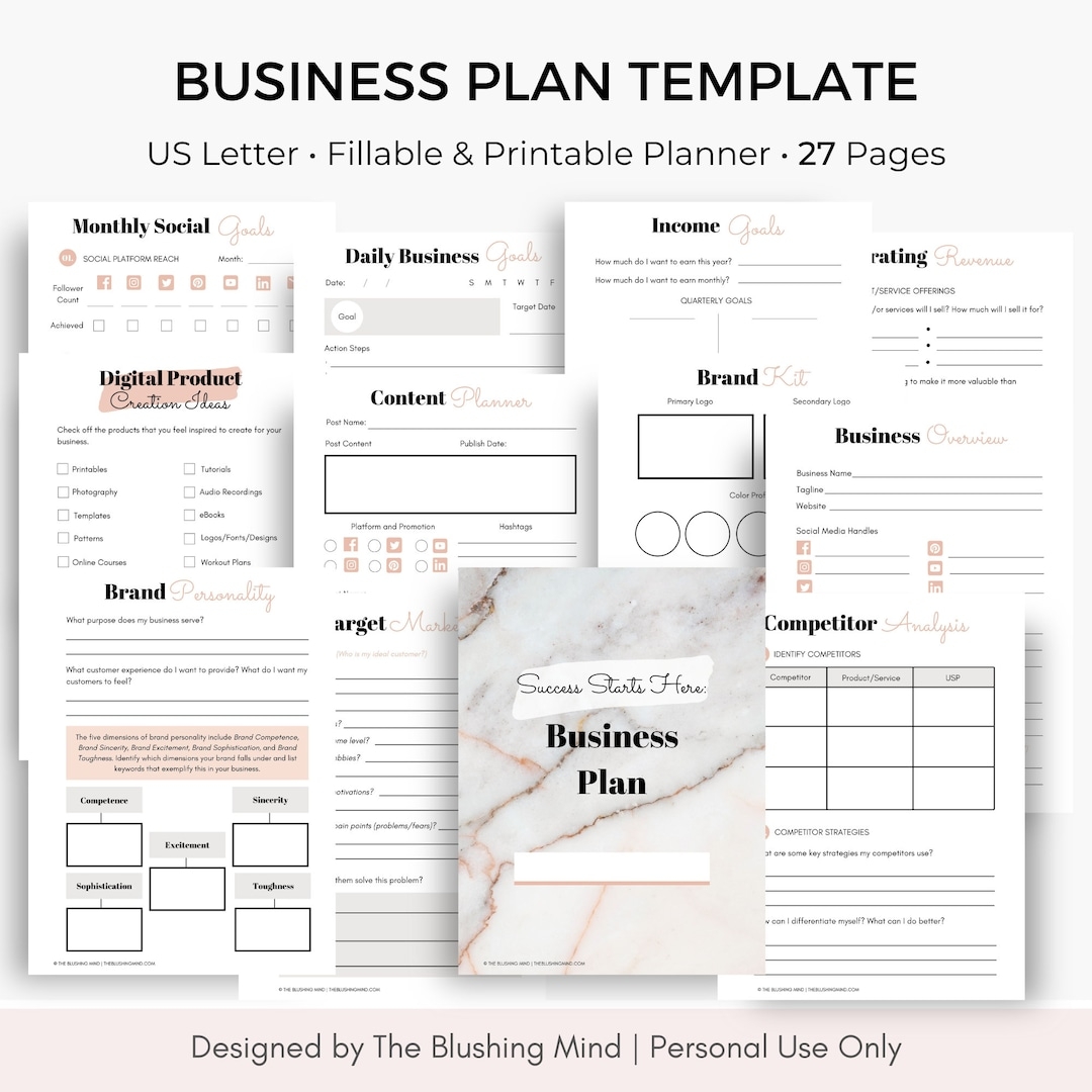 Business Plan Template Business Planner Small Business Online Business Printable PDF Fillable Planner Fillable PDF Etsy Canada