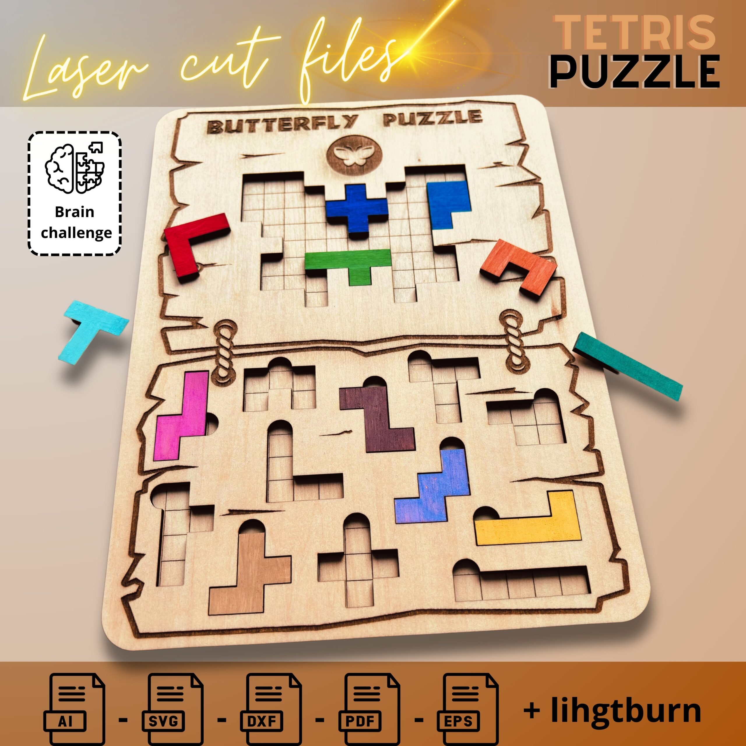 Butterfly Tetris Puzzle Template Digital Download For Laser 