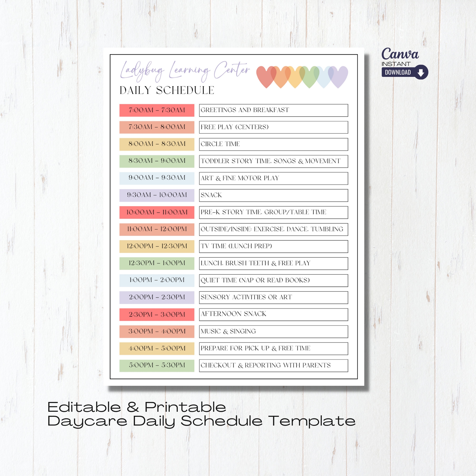 Buy Editable Daily Daycare Schedule Template Printable Home Daycare Form Preschool Daily Routine Daily Routine Log Canva Template Online In India Etsy