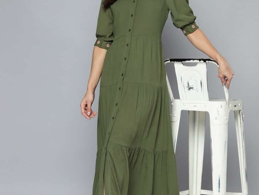 Buy Mast U0026 Harbour Olive Green Solid Tiered Shirt Dress Dresses For Women 15977586 Myntra