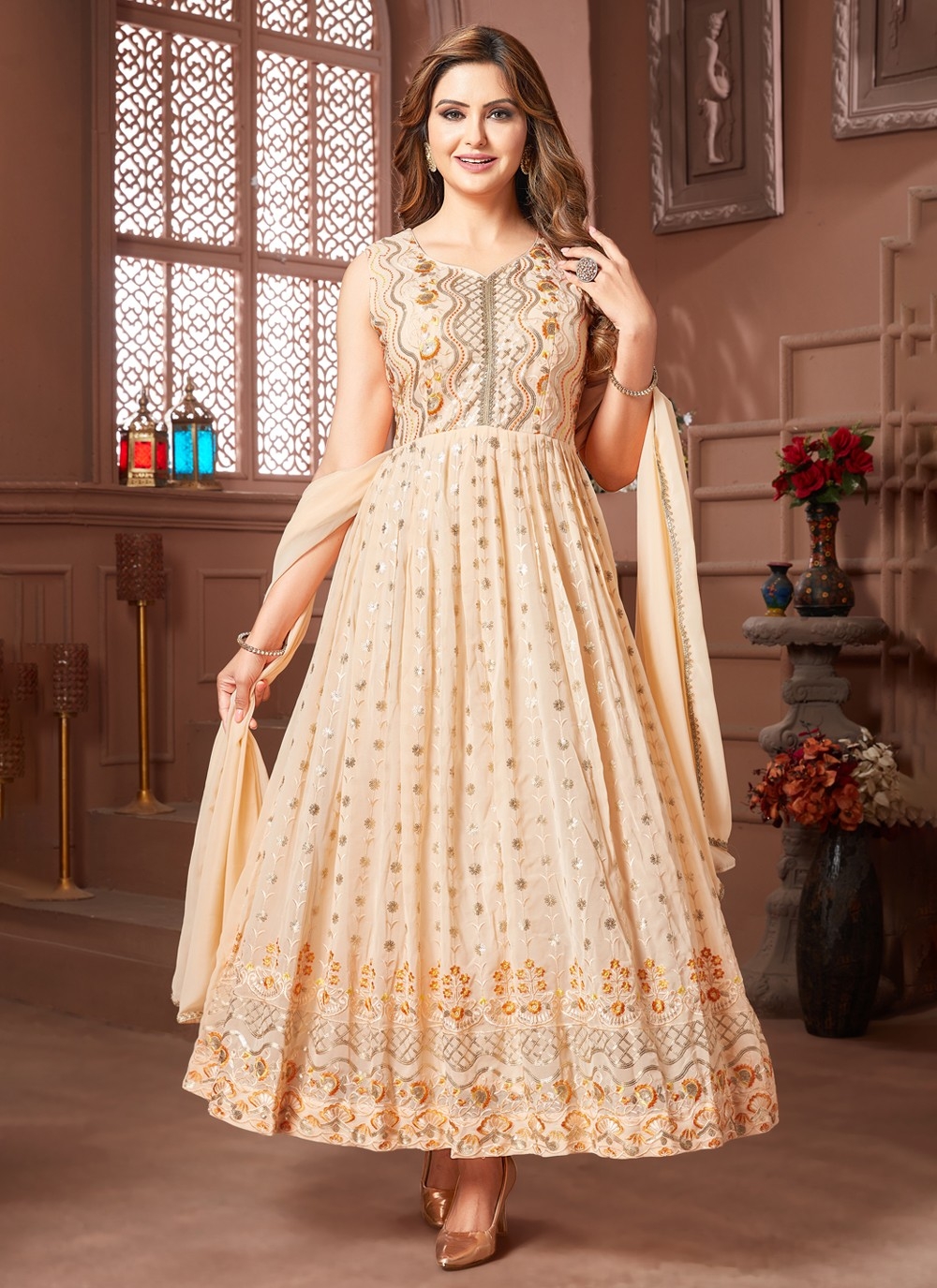 Buy Resham Faux Georgette Gown Online
