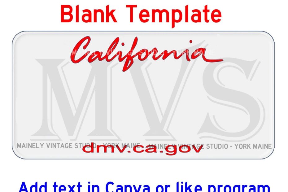 California CA License Vanity Plate Blank Template Digital Printable Download Sublimation