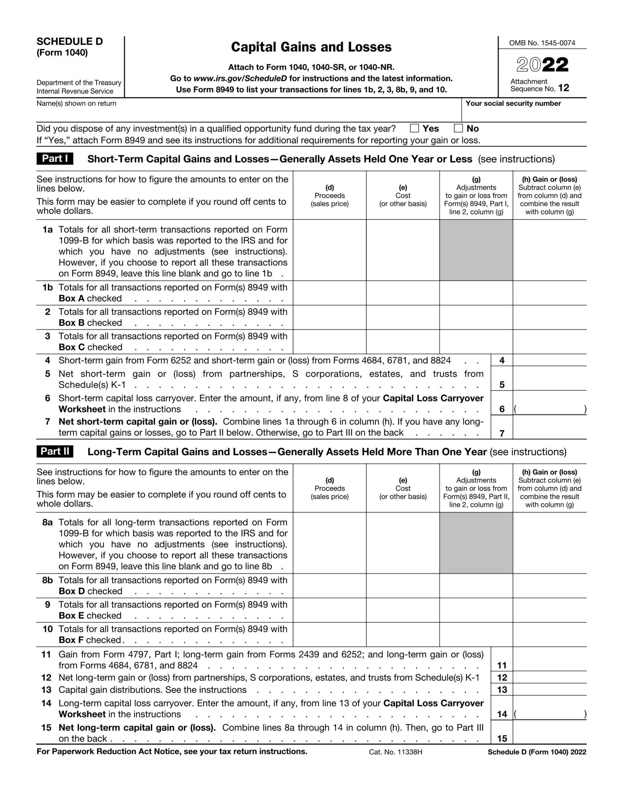 capital gains worksheet