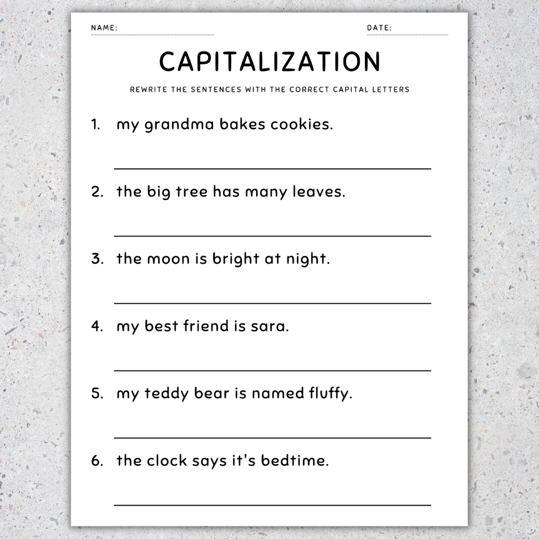 capitalization worksheets