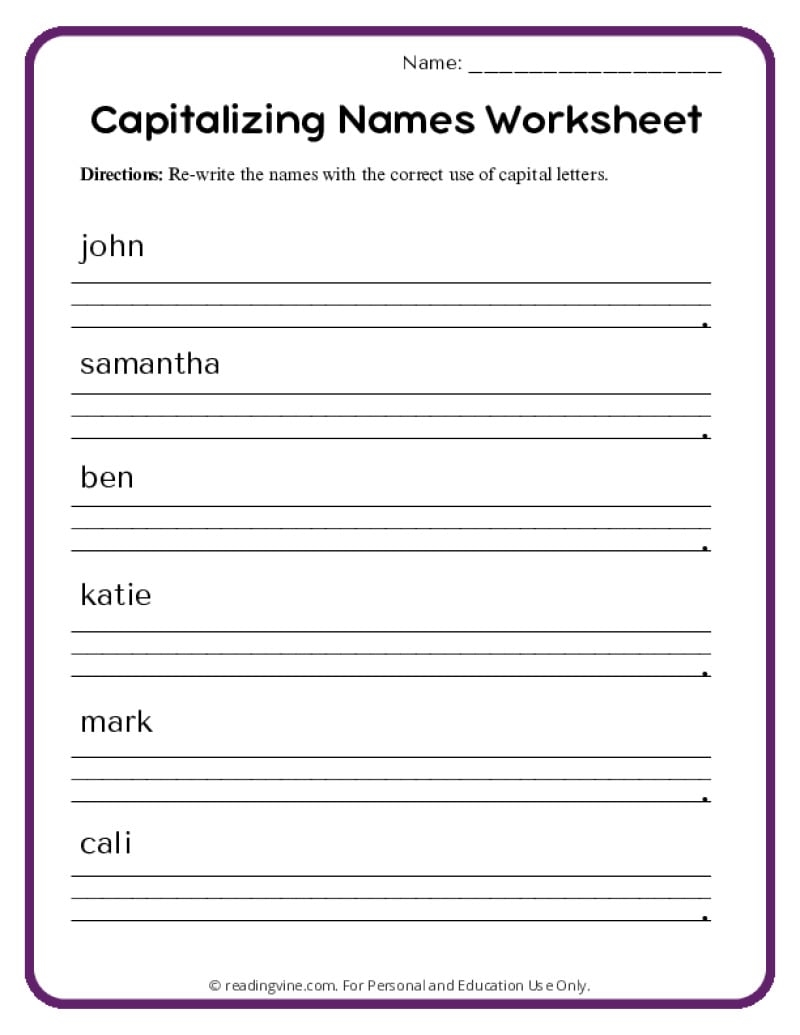 Capitalization Worksheets ReadingVine