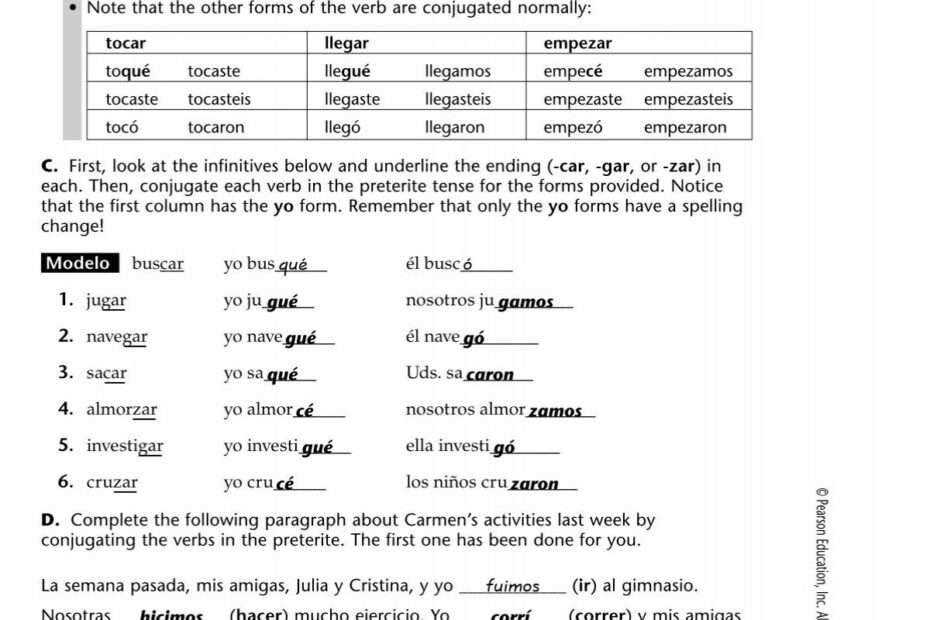 CAR GAR ZAR El Pret rito Worksheet ANSWER Key pg 18