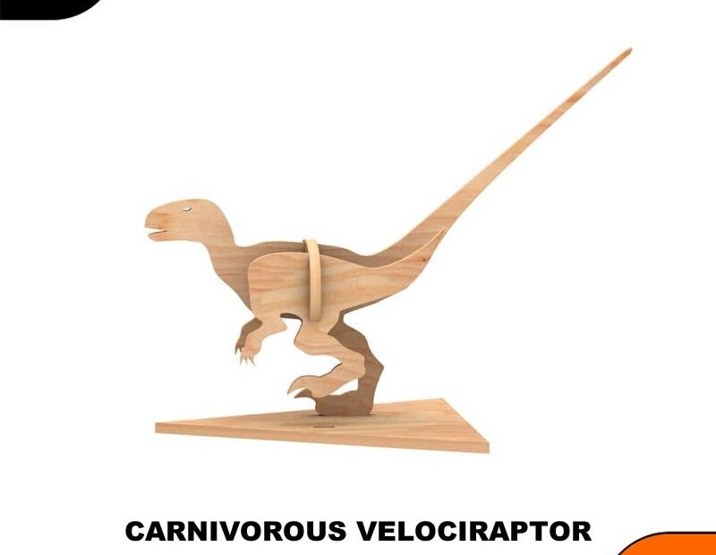 Carnivorous Velociraptor Kool Dino 3D Puzzle Laser Cut Scroll Saw CNC Router Template Pattern DXF CDR SVG LaserscrollSVG