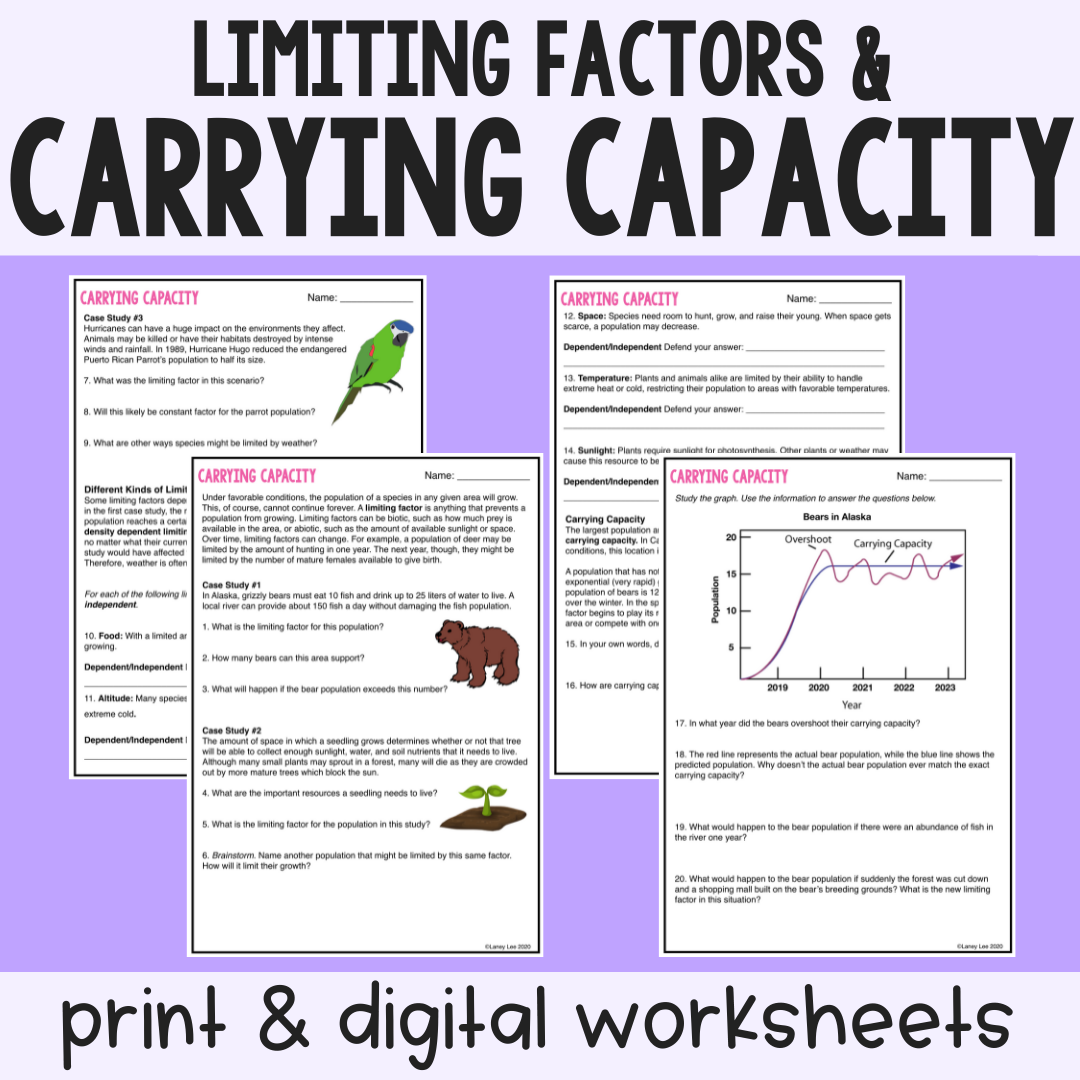 Carrying Capacity U0026 Limiting Factor Print U0026 Digital Worksheet