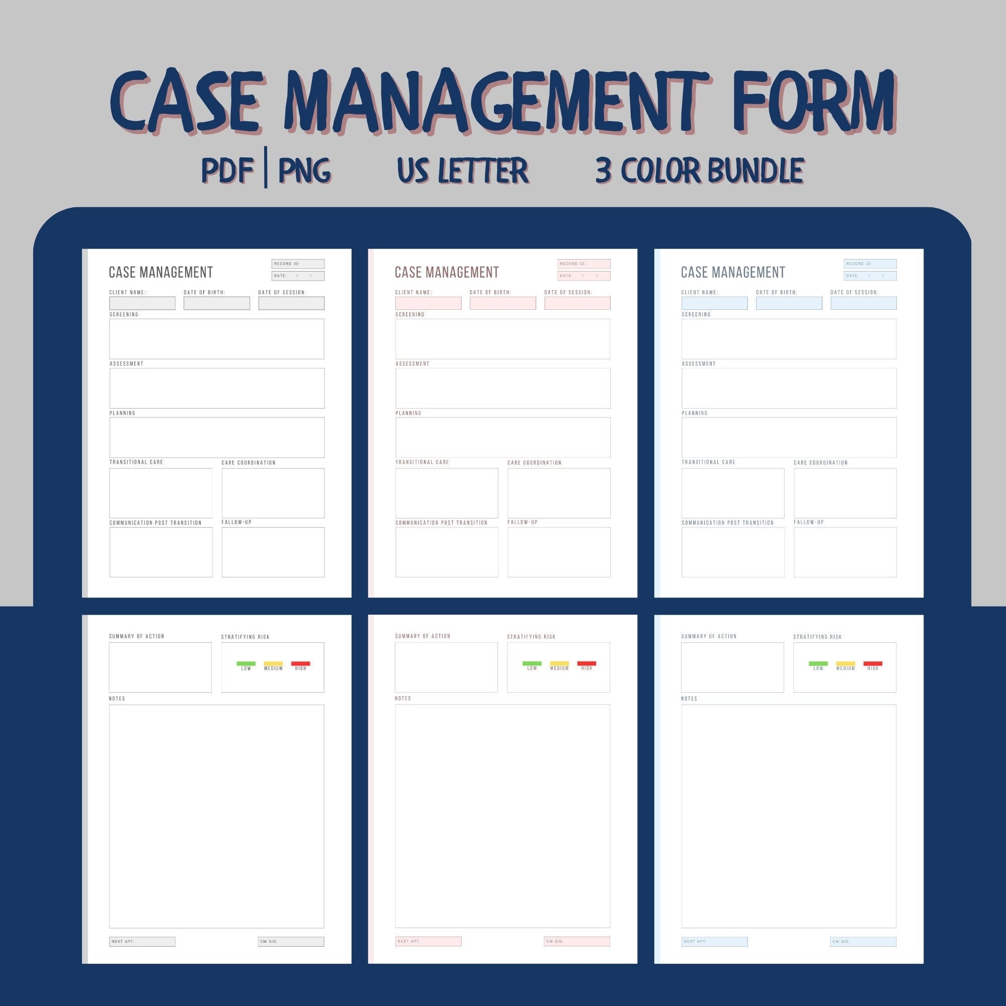 Case Management Form I 3 Color Bundle I Client Documentation I 