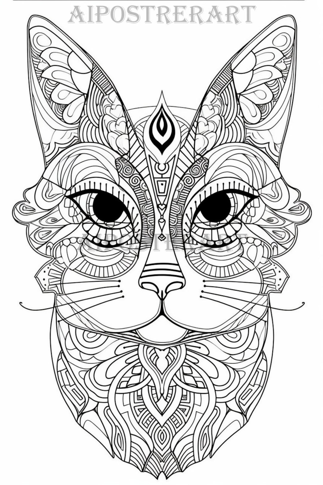 Cat Coloring Page For Adults Printable Adult Coloring Page 