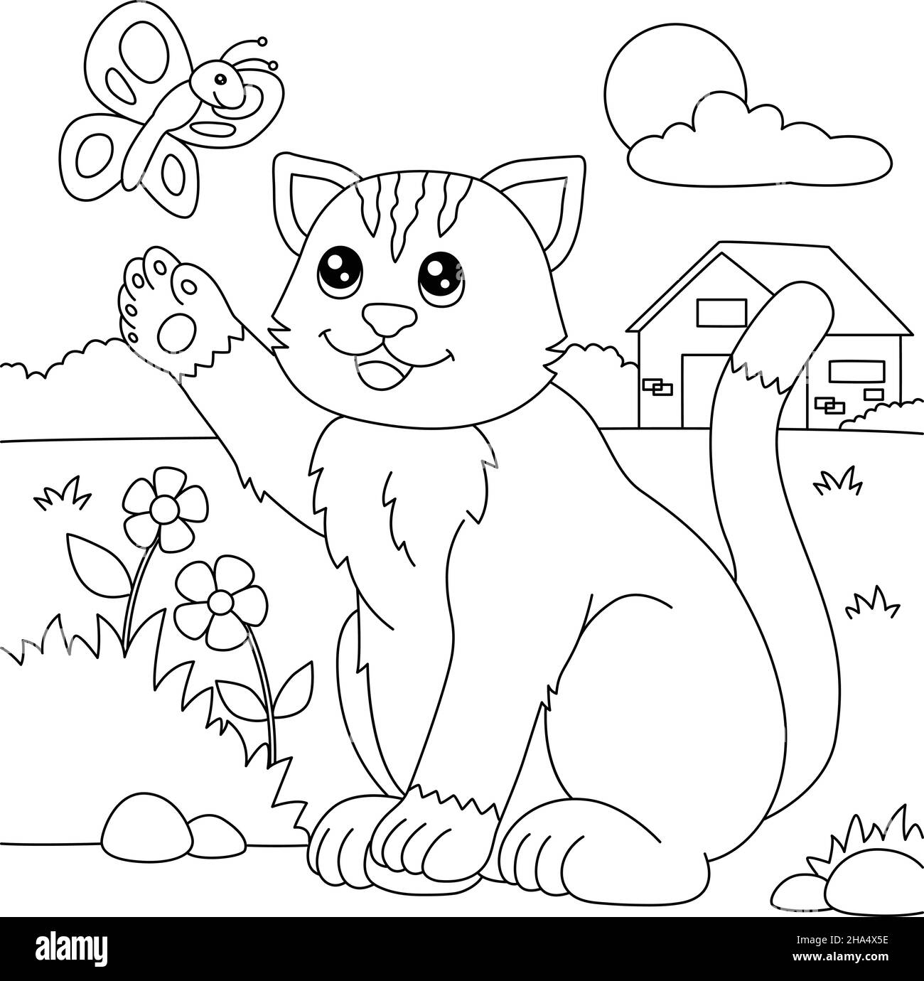 Cat Coloring Page For Kids Stock Vector Image U0026 Art Alamy