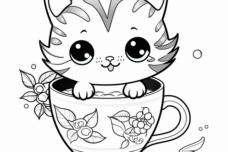 Cat In A Cup Coloring Pages Free U0026 Printable