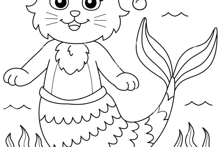 Cat Mermaid Coloring Page For Kids Stock Vector Image U0026 Art Alamy