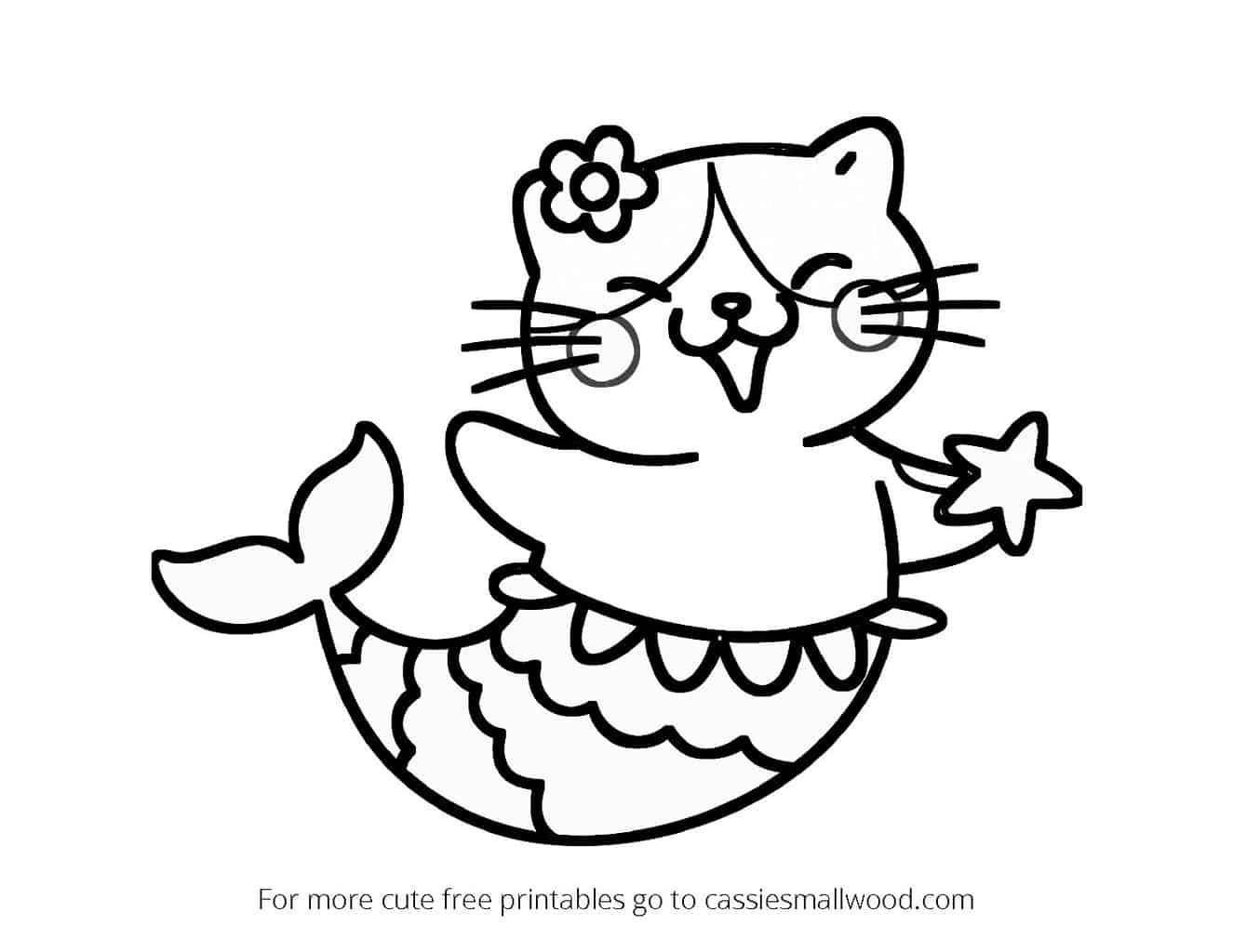 Cat Mermaid Coloring Pages Cassie Smallwood