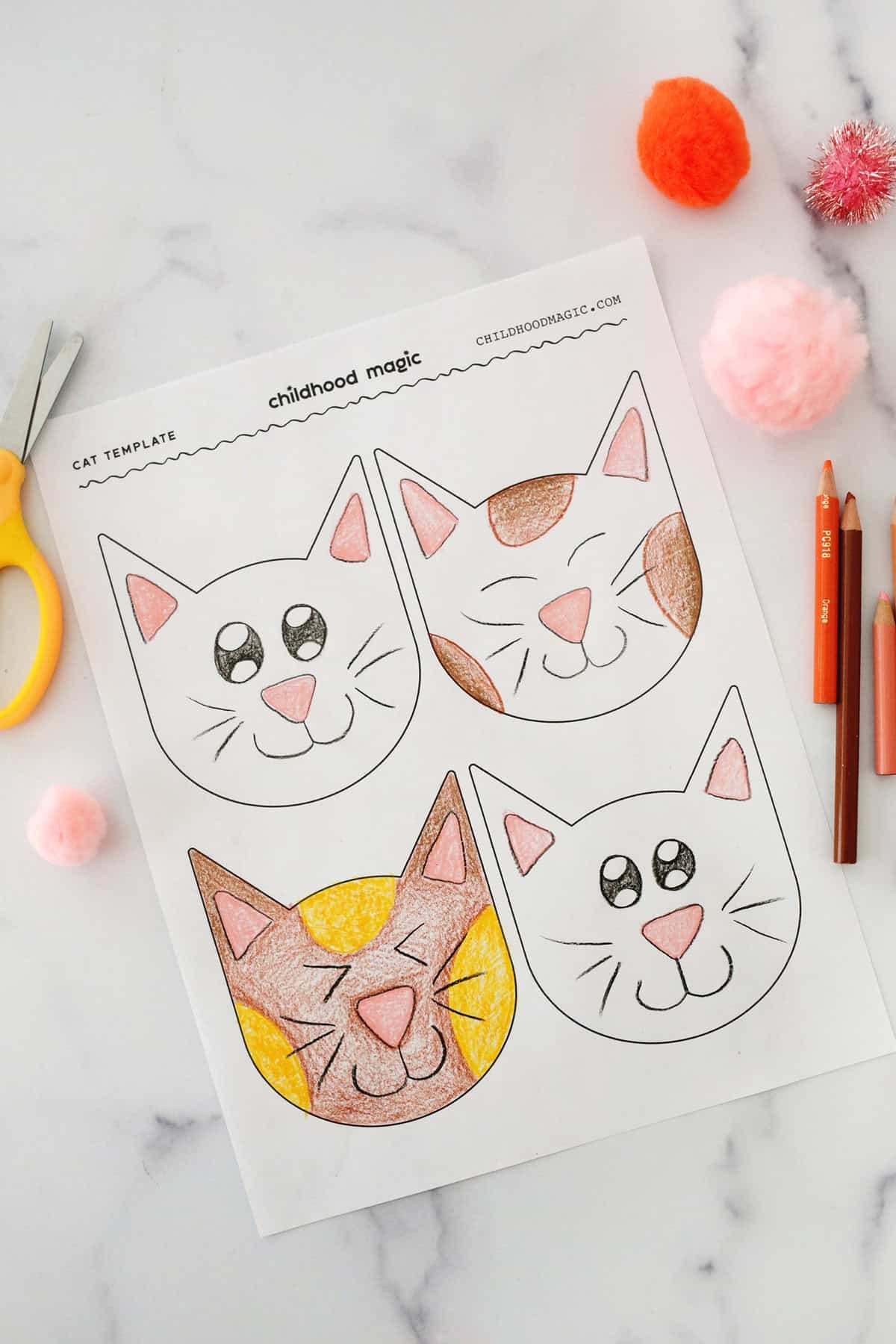 Cat Template Printable Coloring Page Childhood Magic