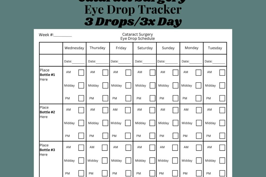 Cataract Eye Drop Schedule For Cataract Surgery Medication Tracker Eye Drop Log For Medication Chart Eyedrops Schedule Etsy