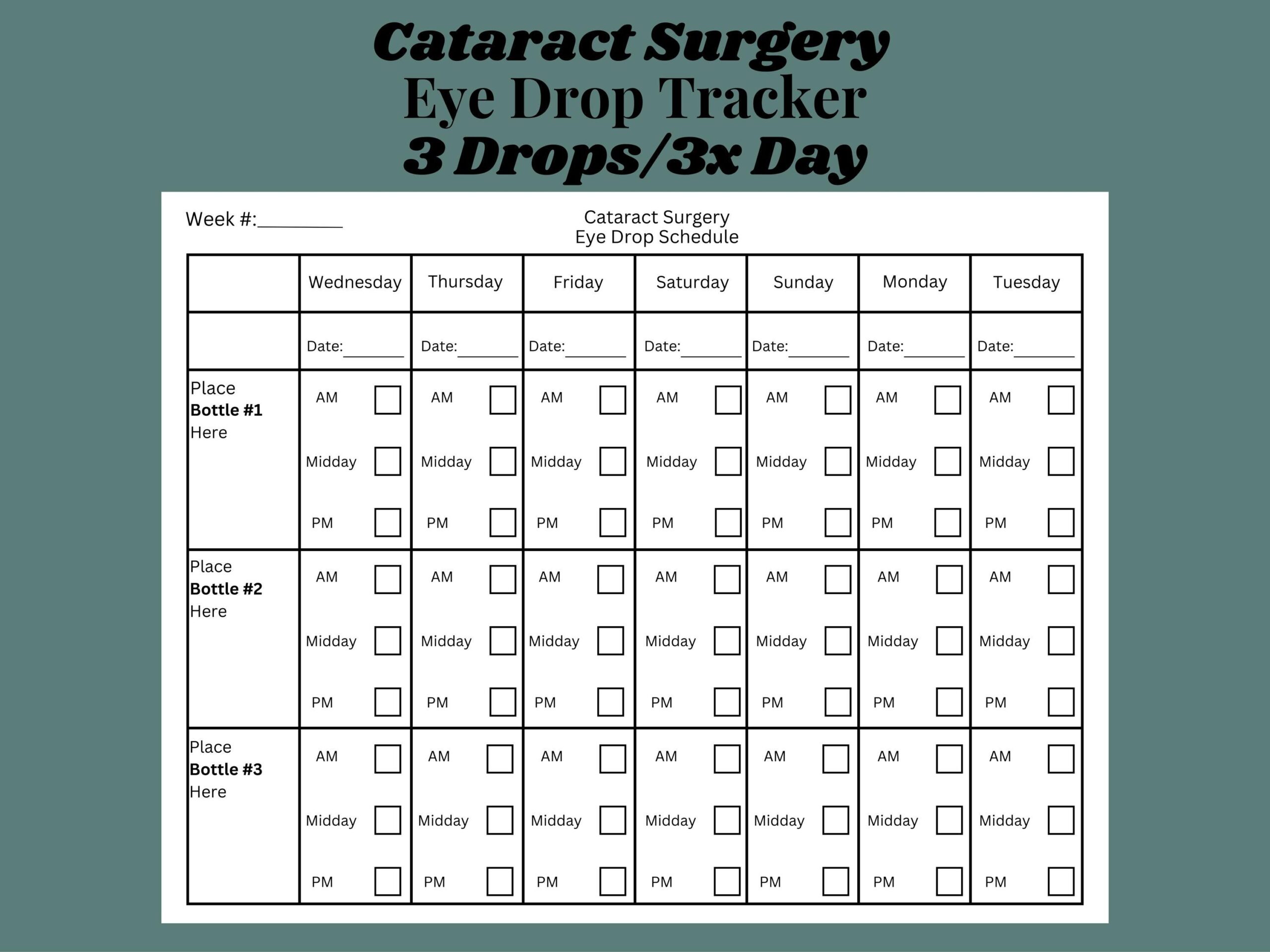 Cataract Eye Drop Schedule For Cataract Surgery Medication Tracker Eye Drop Log For Medication Chart Eyedrops Schedule Etsy