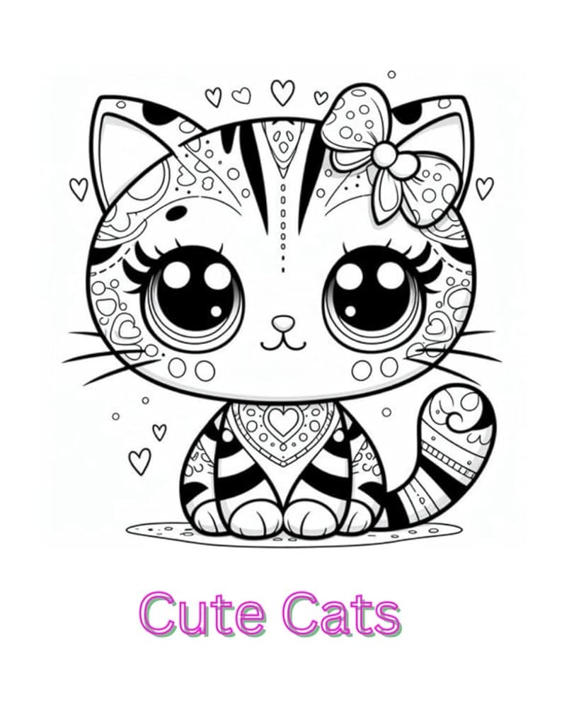 Cats Cute And Adorable Kitty Cats Easy And Beautiful Animals Coloring Books 
