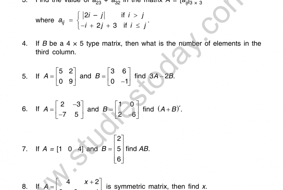 CBSE Class 12 Mathematics Matrices And Determinants Worksheet