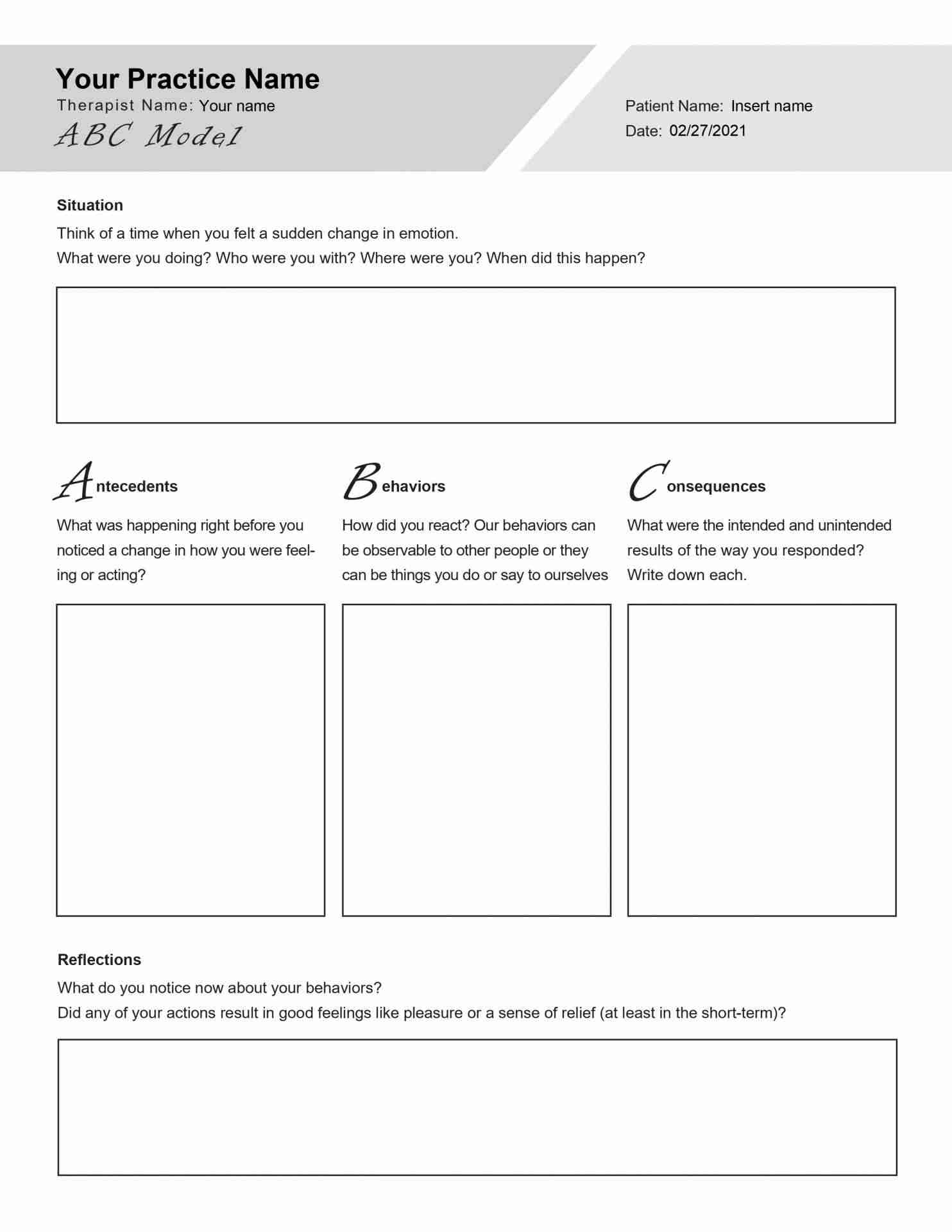 CBT ABC Model Psychology Editable PDF TherapyByPro