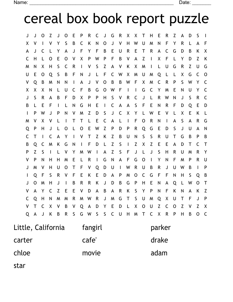 Cereal Box Book Report Puzzle Word Search WordMint