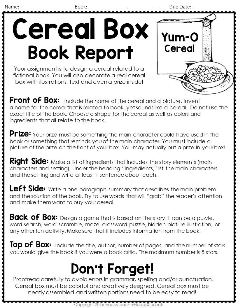 Cereal Box Book Report Template Project Directions Rubric U0026 Example Idea Photo Made By Teachers