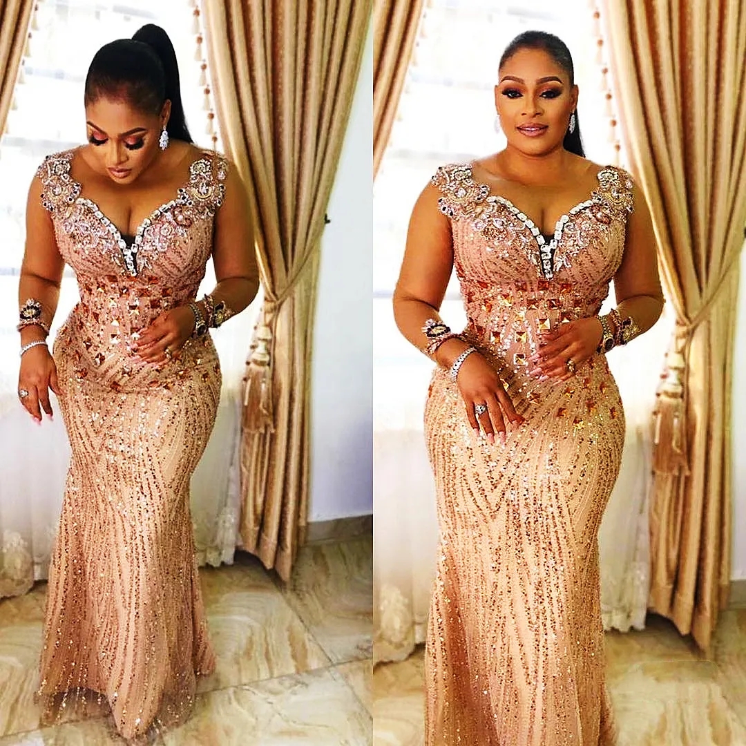 Champagne Mermaid Gold Prom Dress With Beaded Crystals 2023 